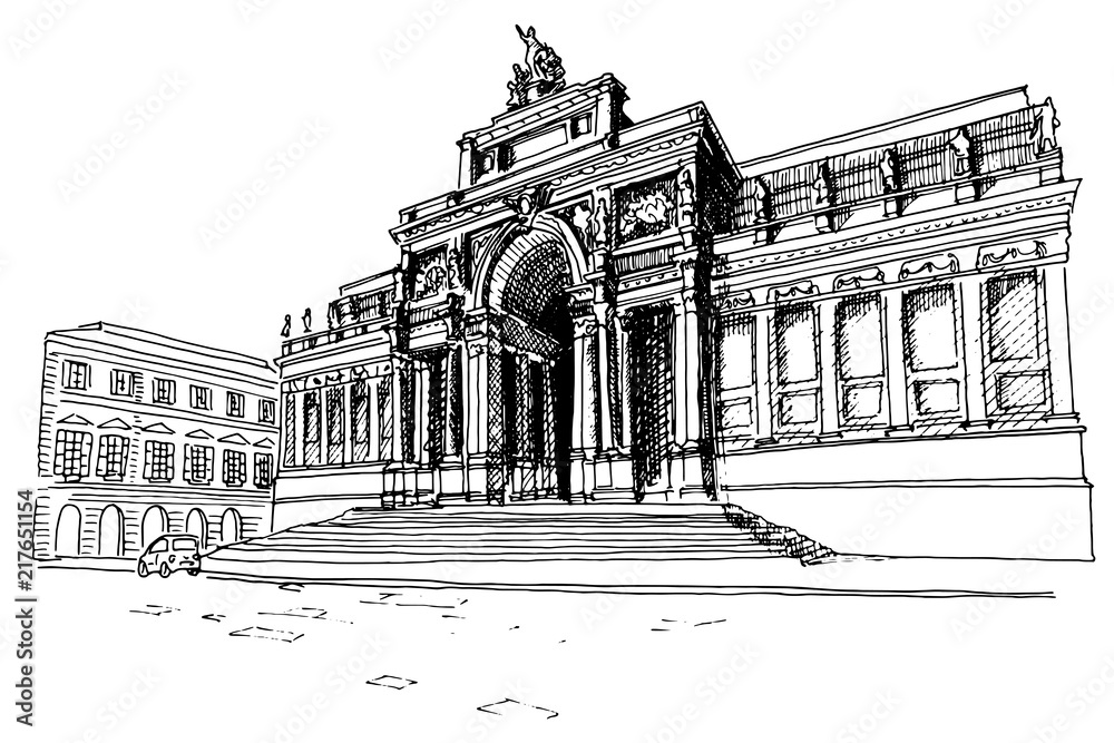 Vector sketch of Palazzo delle Esposizioni, Rome, Italy.