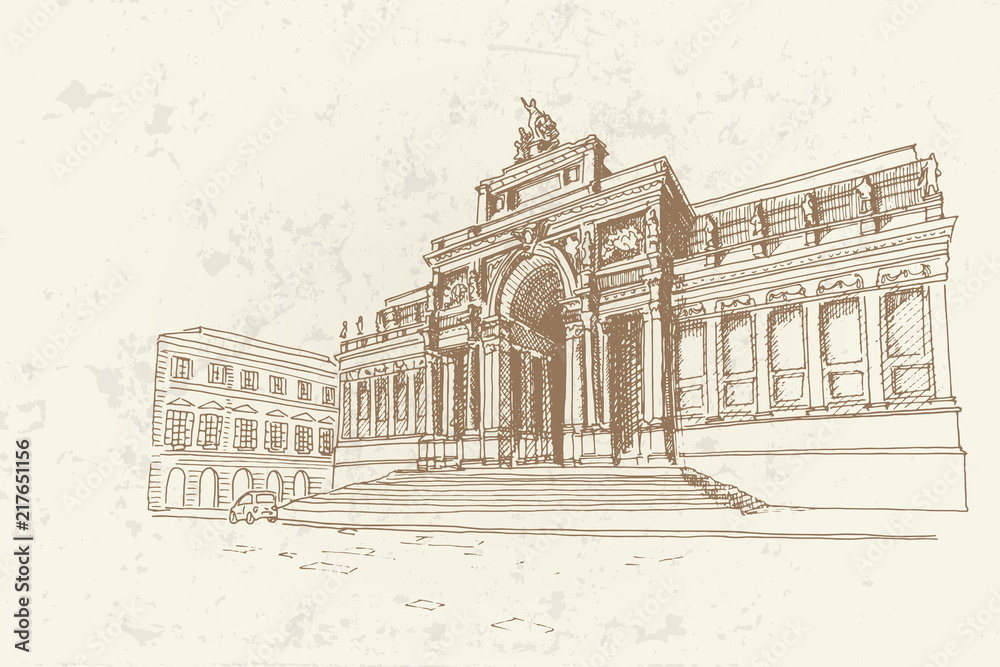 Vector sketch of Palazzo delle Esposizioni, Rome, Italy.