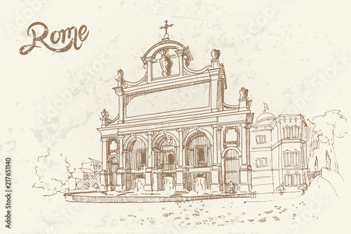 Vector sketch of The Fontana dell'Acqua Paola also known as Il Fontanone, Rome, Italy.