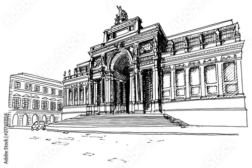 Vector sketch of Palazzo delle Esposizioni, Rome, Italy.