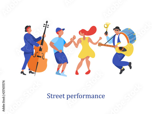Street performance. Street musician. Vector illustration.