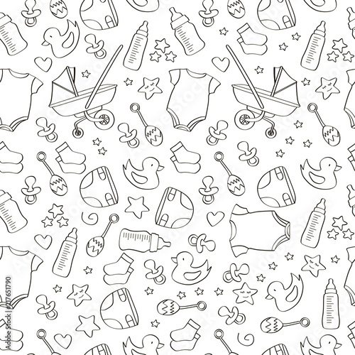 Hand drawn seamless baby icon pattern background