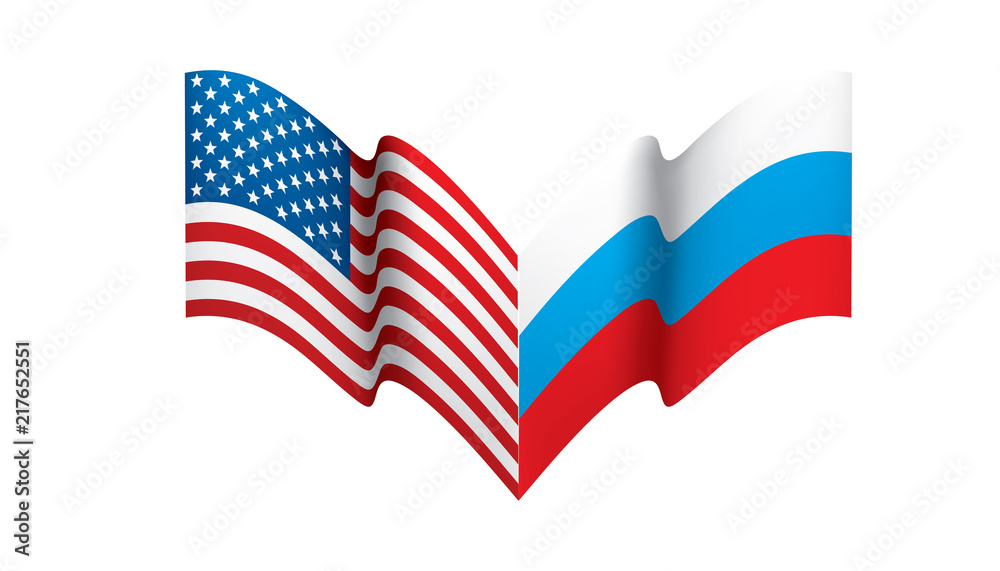 Fototapeta premium Russia and USA national flags. Vector illustration.