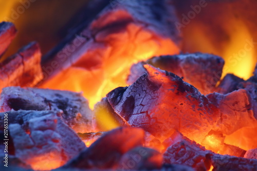 hot charcoal for made food on background