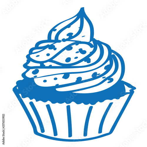 Handgezeichneter Cupcake in dunkelblau