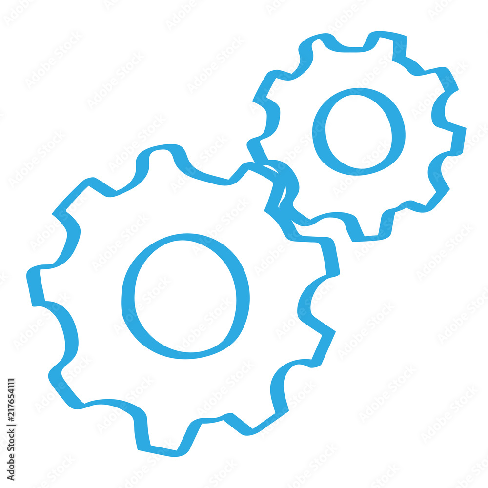 Handgezeichnete Zahnräder in blau Handgezeichnete Zahnräder in blau