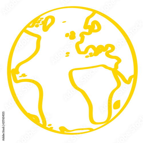 Handgezeichnete Weltkugel in gelb