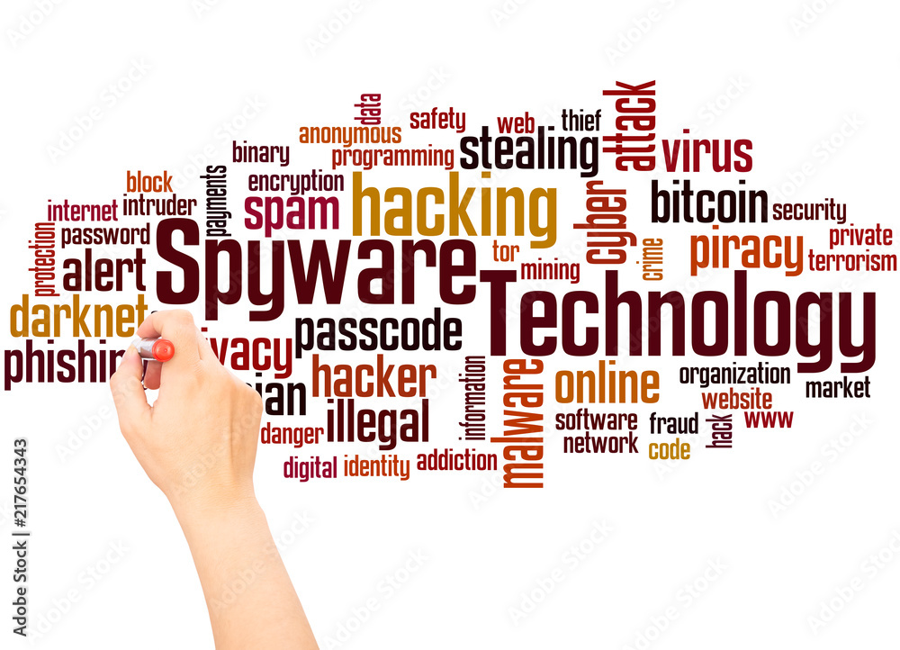 Spyware Technology word cloud hand writing concept Spyware Technology word cloud hand writing concept