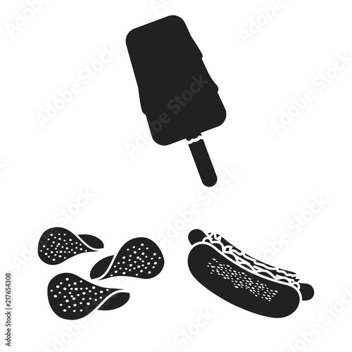 Fast food black icons in set collection for design.Food from semi-finished products vector symbol stock web illustration.