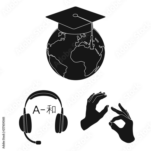Translator and linguist black icons in set collection for design. Interpreter vector symbol stock web illustration.