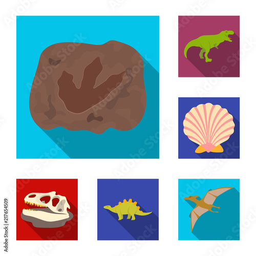 Different dinosaurs flat icons in set collection for design. Prehistoric animal vector symbol stock web illustration.