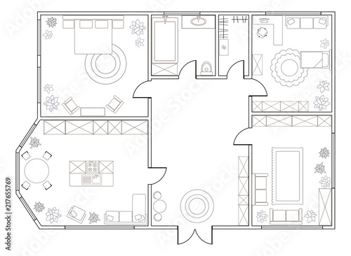 Abstract vector plan of two-bedroom apartment