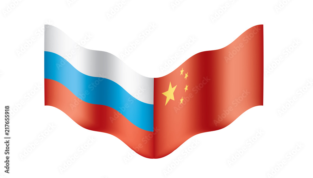 Russia and China flags. Vector illustration on white background Russia and China flags. Vector illustration on white background