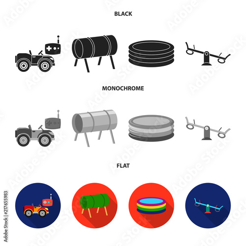 Machine for radio control, tunnel, trampoline, swing. Playground set collection icons in black, flat, monochrome style vector symbol stock illustration web.
