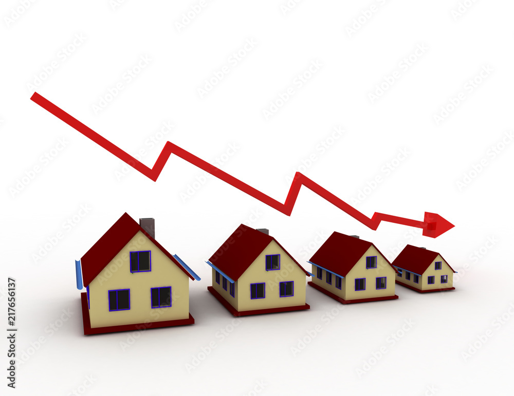 Houses And Graph concept . 3d rended illustration