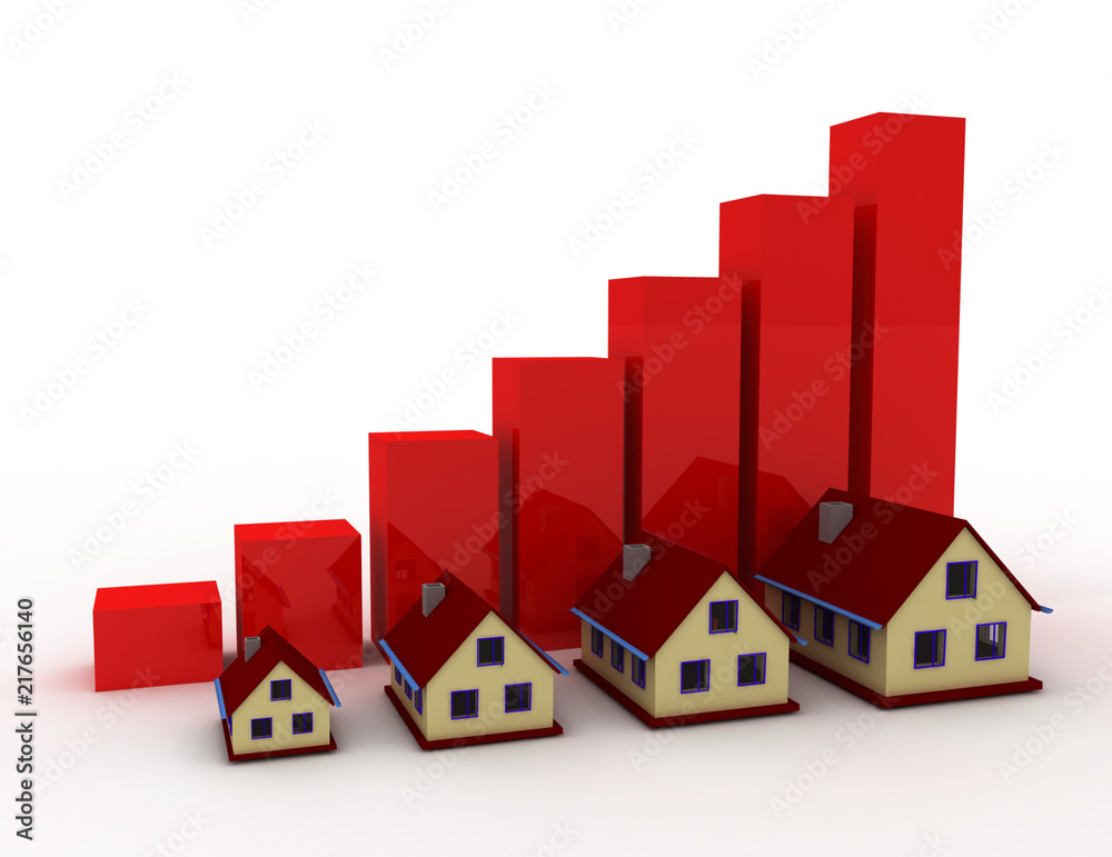 Houses And Graph concept . 3d rended illustration Houses And Graph concept . 3d rended illustration