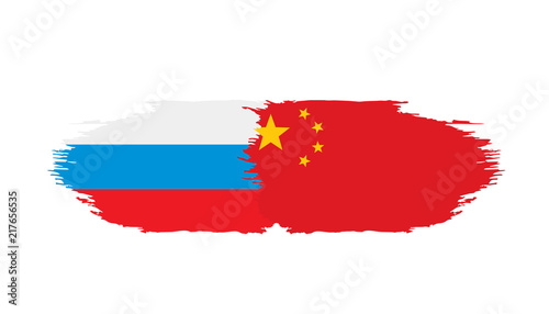 Russia and China flags. Vector illustration on white background