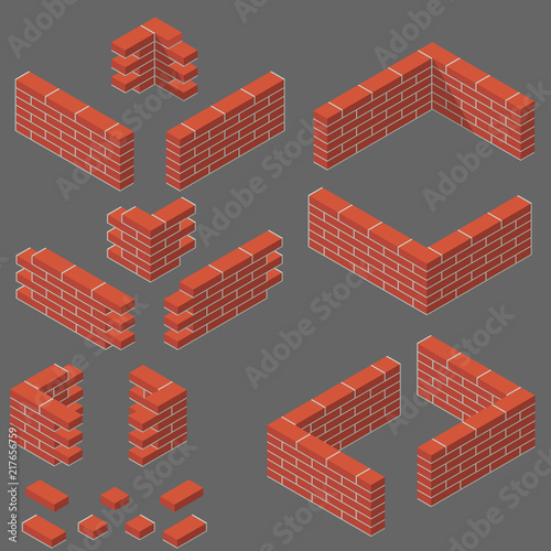 set of isometric masonry items