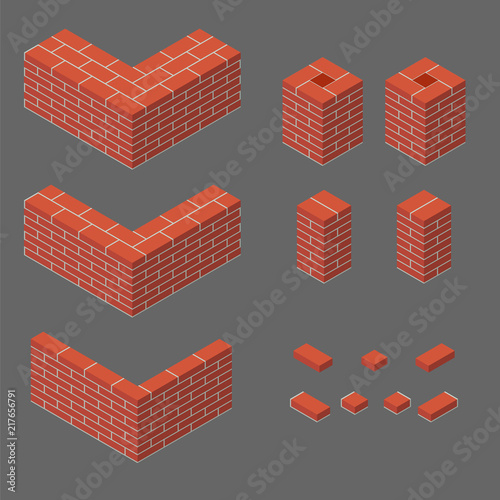 set of isometric masonry items
