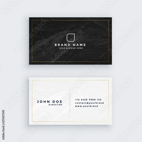 black and white business card with marble texture