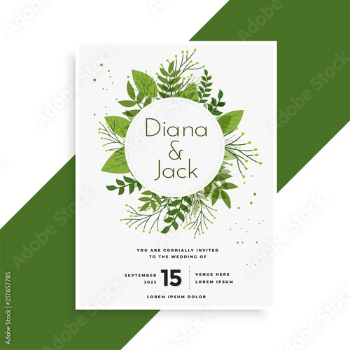 green leaves wedding invitation card design
