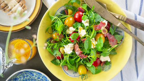 Knife and Fork on watercress salad dish/OLYMPUS DIGITAL CAMERA