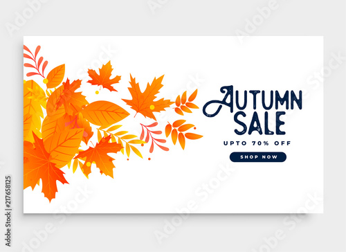 autumn season sale banner design with leaves