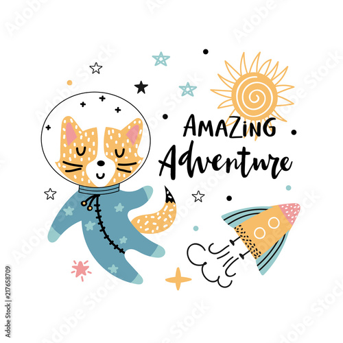 Cute fox astronaut and text © rosypatterns