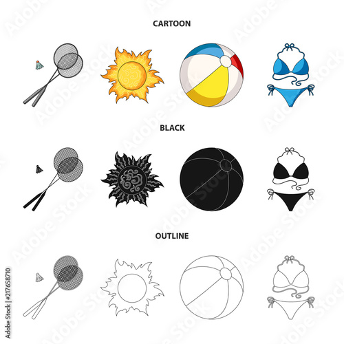 A game of badminton, a ball and the sun.Summer vacation set collection icons in cartoon,black,outline style vector symbol stock illustration web.