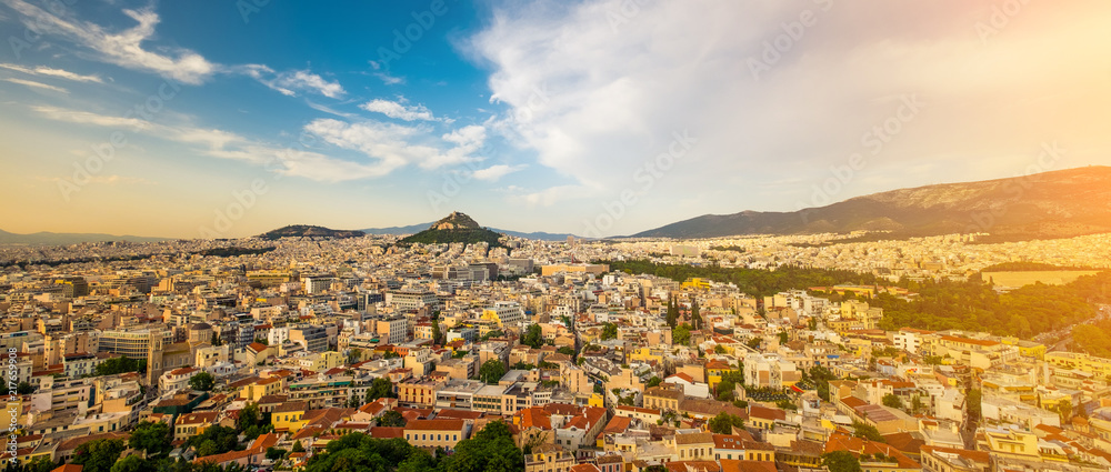 Panoramic view on the cityscape of Athens city from Acropolis, Greece