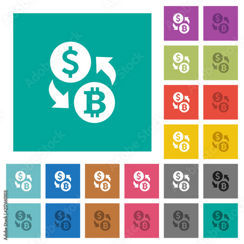 Dollar Bitcoin money exchange square flat multi colored icons