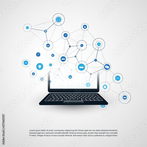 Internet of Things, Cloud Computing Design Concept with Icons - Digital Network Connections, Technology Background