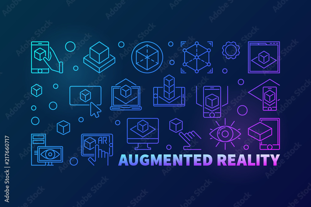 Augmented reality bright vector horizontal outline illustration