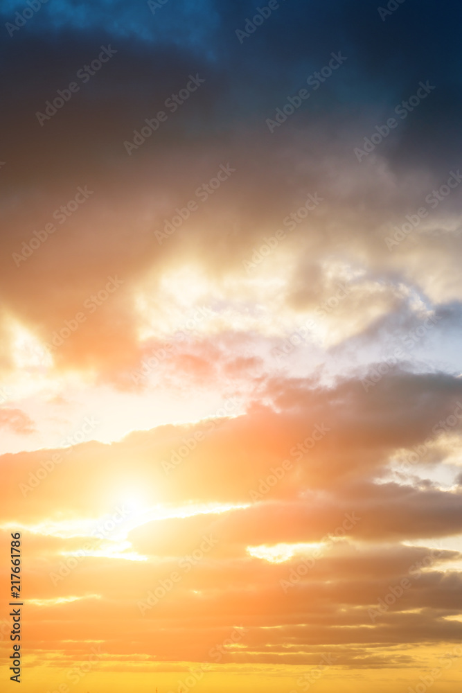 Stunning view of cloudy sunset sky. Beautiful evening sky background.