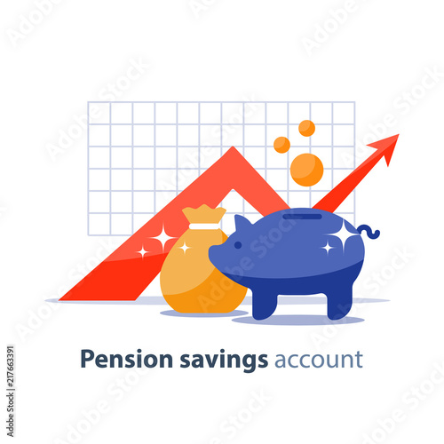 Future investment, time is money, pension fund, superannuation finance, piggy bank, vector illustration