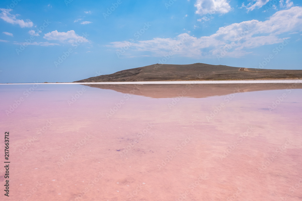Pink salt Lake Koyashskoe, Crimea.