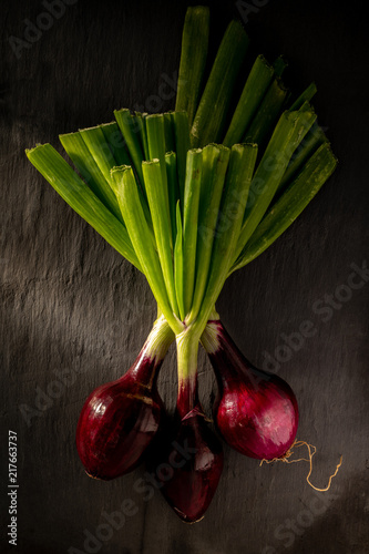 Jumbo red spring onions