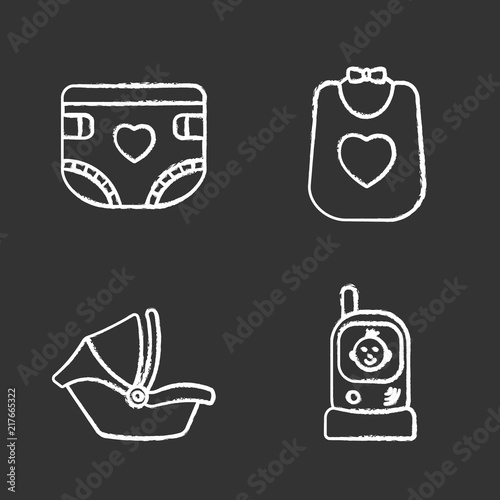 Childcare chalk icons set