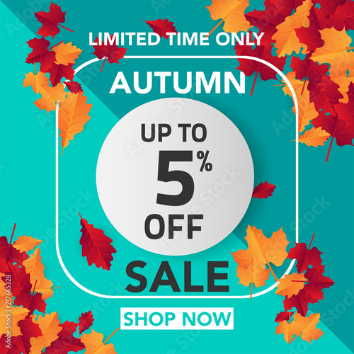 Autumn sale banner template with leaves, fall leaves for shopping sale. banner design. Poster, card, label, web banner. Vector illustration