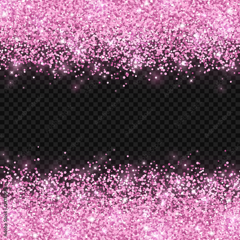 Pink glitter on dark transparent background. Vector Stock Vector