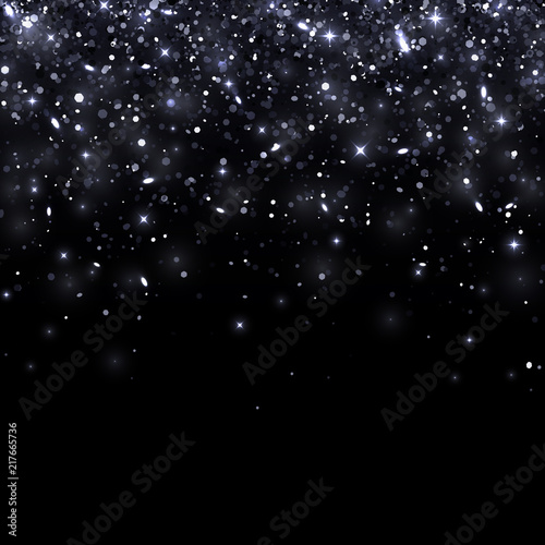 Black falling particles on black background. Vector