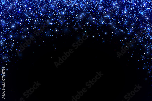 Blue falling glitter particles, arch form. Vector