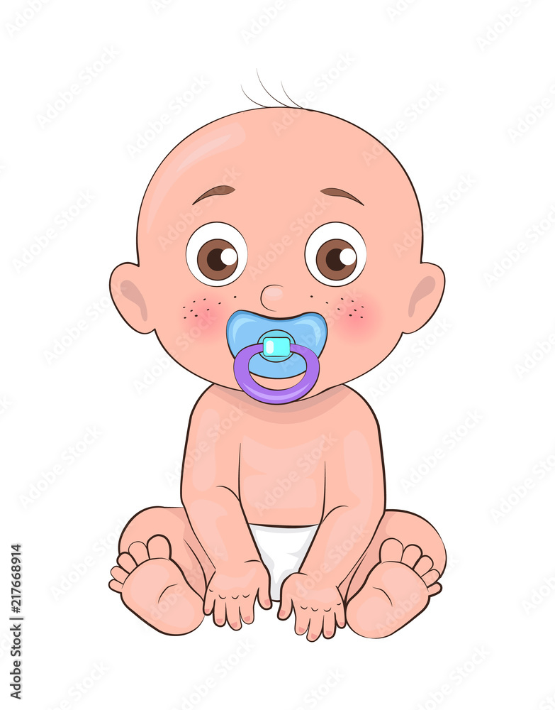 Newborn Boy Toddler Pacifier in Mouth and Diapers Newborn Boy Toddler Pacifier in Mouth and Diapers