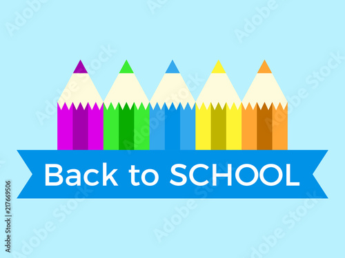 Back to School. Colorful pencil with ribbon and text. Vector illustration