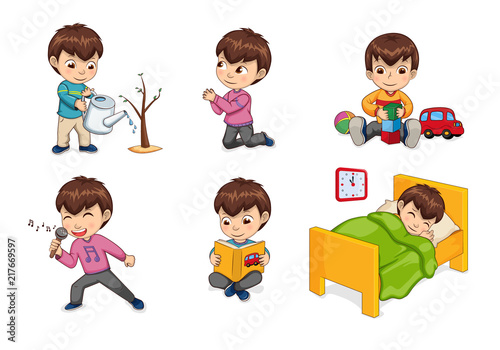 Boy Lifestyle and Leisure Set Vector Illustration