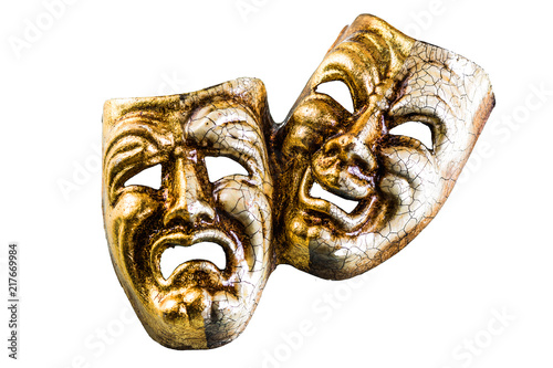 masks of good and evil lie on a white background