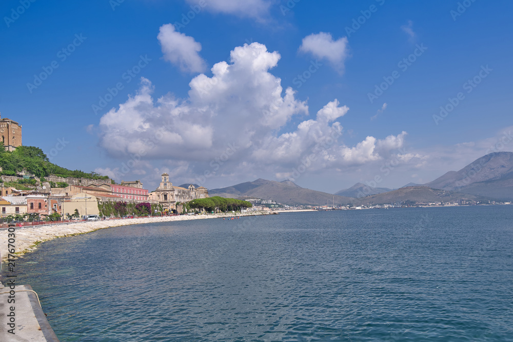 View of the small beautiful Italian resort town on the seashore