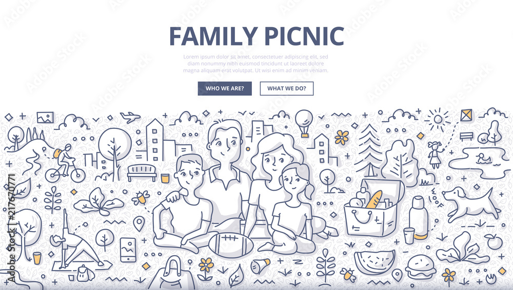 Family Picnic Doodle Concept Family Picnic Doodle Concept