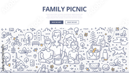 Family Picnic Doodle Concept