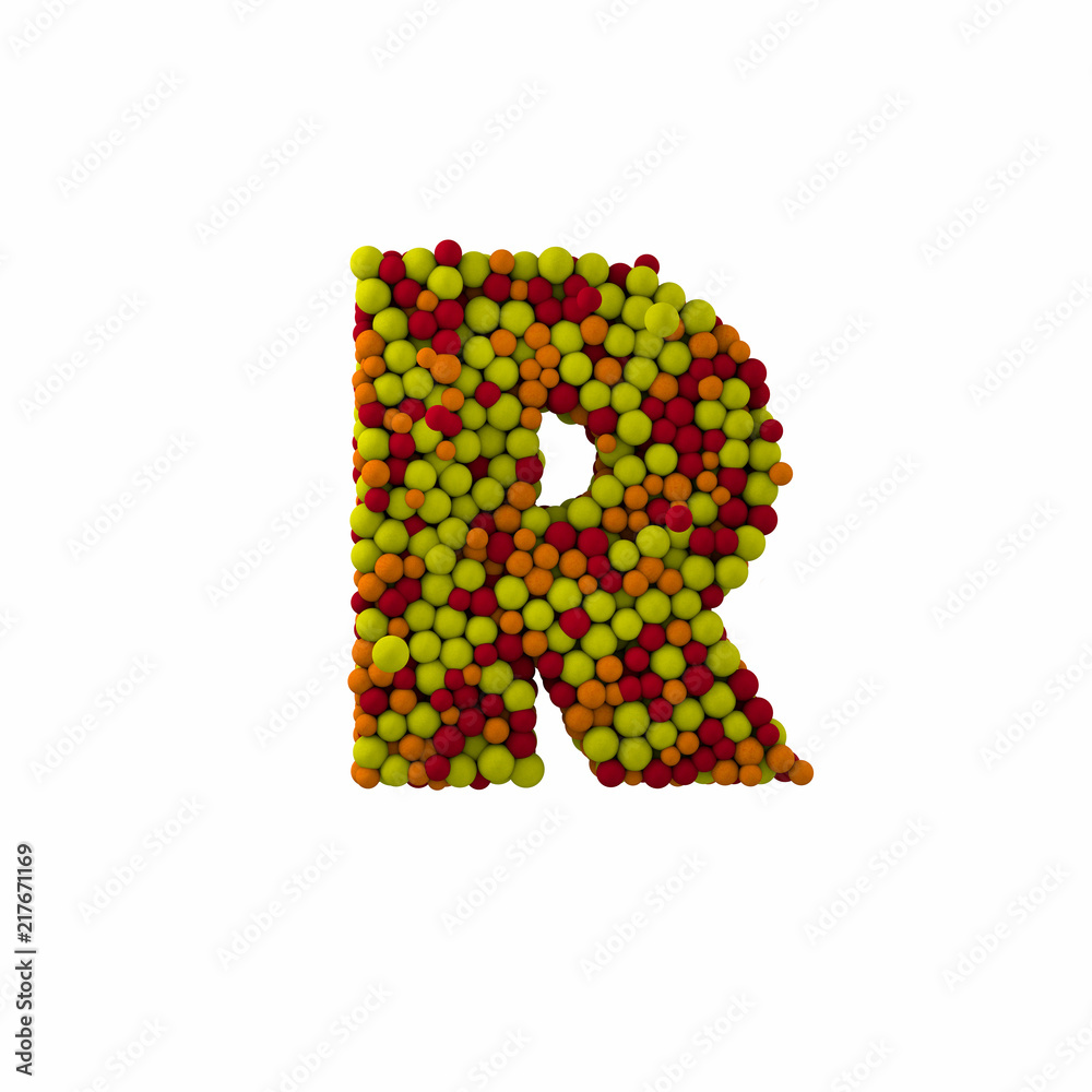 Letter R made of brown woolen balls, isolated on white, 3d rendering Letter R made of brown woolen balls, isolated on white, 3d rendering